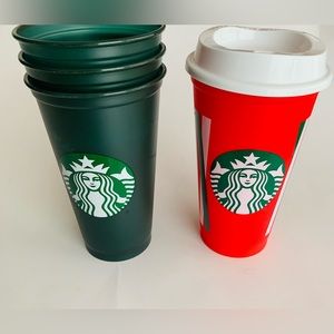 Starbucks 16 oz Cold Cup Tumblers Green Replacements (3) One Red No Straws